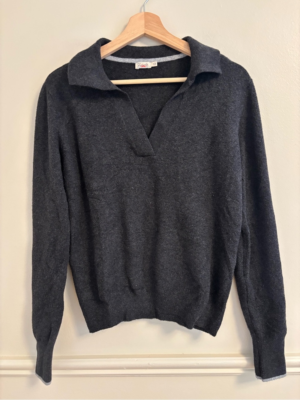 Faherty Charcoal Collared V-Neck Sweater
